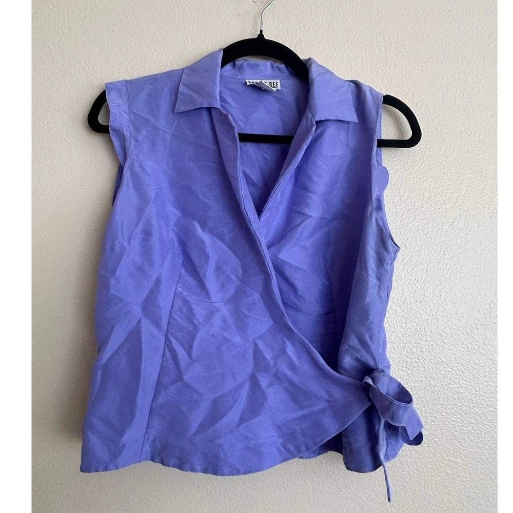 Robbie Bee 100% Silk Wrap Blouse 6 Periwinkle Lavender Y2K Preppy Quiet Luxury